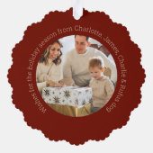 クリスマスパーソナライズされたフォトリースレッドベリー オーナメントカード (裏面)