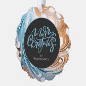 クリスマスパーソナライズされたフォト大理石とタイポグラフィ オーナメントカード (左)