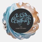 クリスマスパーソナライズされたフォト大理石とタイポグラフィ オーナメントカード (正面)