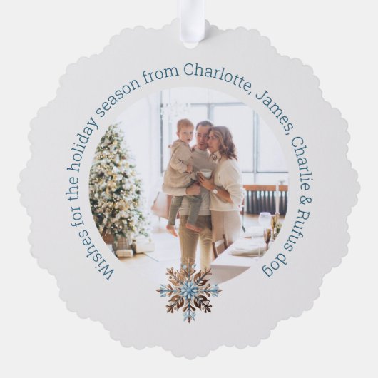クリスマスパーソナライズされたフォト大理石とタイポグラフィ オーナメントカード (裏面)