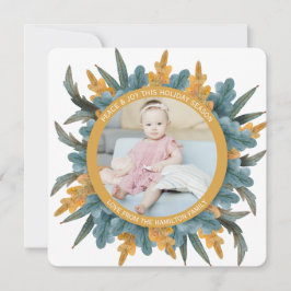 クリスマスパーソナライズされたブルーのオレンジ葉色の写真 シーズンカード