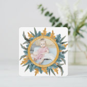 クリスマスパーソナライズされたブルーのオレンジ葉色の写真 シーズンカード (スタンド正面)