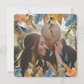 クリスマスパーソナライズされたブルーのオレンジ葉色の写真 シーズンカード (正面)