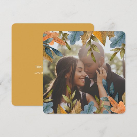 クリスマスパーソナライズされたブルーのオレンジ葉色の写真 シーズンカード (正面/裏面)