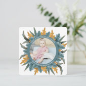 クリスマスパーソナライズされたブルーのオレンジ葉色の写真 シーズンカード (スタンド正面)