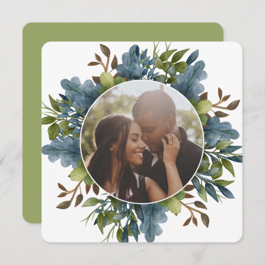 クリスマスパーソナライズされたブルーグ葉リーズフォトホール シーズンカード (正面/裏面)