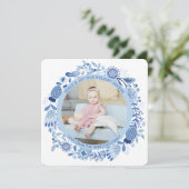 クリスマスパーソナライズされたブルー白リース写真 シーズンカード (スタンド正面)