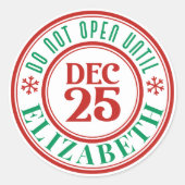 クリスマスパーソナライズされたプレゼントまで開かない ラウンドシール (正面)