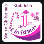 クリスマスパーソナライズされたベビー「My 1st Christmas」 スクエアシール<br><div class="desc">"私の初めてのクリスマス"パーソナライズされたベビー紙スクエアステッカーは、このフェスティバル期間の女の子のベビーのための完璧な衣装で、それはベビーの名パーソナライズされた前と一緒に行うことができる。</div>