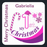 クリスマスパーソナライズされたベビー「My 1st Christmas」 スクエアシール<br><div class="desc">"私の初めてのクリスマス"パーソナライズされたベビー紙スクエアステッカーは、このフェスティバル期間の女の子のベビーのための完璧な衣装で、それはベビーの名パーソナライズされた前と一緒に行うことができる。</div>