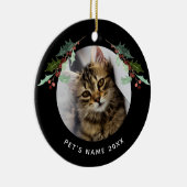 クリスマスパーソナライズされたペットの写真ホリーオンブラック セラミックオーナメント (右)