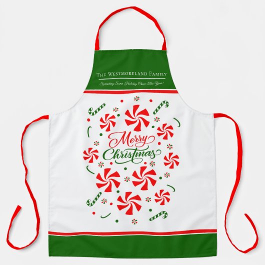 クリスマスパーソナライズされたペパーミントキャンディー エプロン (正面)
