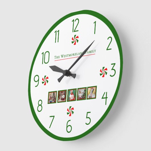 クリスマスパーソナライズされたペパーミントキャンディー ラージ壁時計 (傾斜)