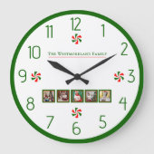 クリスマスパーソナライズされたペパーミントキャンディー ラージ壁時計 (正面)