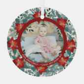 クリスマスパーソナライズされたポインセチアリース写真 ガラスオーナメント (裏面)