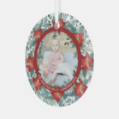 クリスマスパーソナライズされたポインセチアリース写真 ガラスオーナメント (正面左)