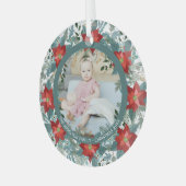 クリスマスパーソナライズされたポインセチアリース写真 ガラスオーナメント (正面左)