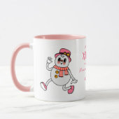 クリスマスパーソナライズされたマグカップ | キュートピンク雪だるま マグカップ (左)