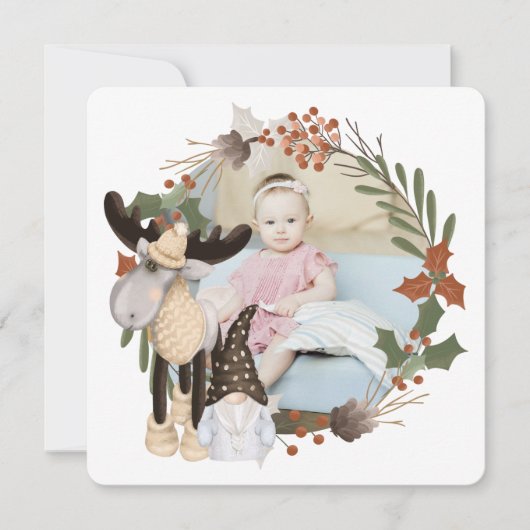 クリスマスパーソナライズされたムース写真枠丸 シーズンカード (正面)