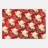 クリスマスパーソナライズされたメッセージテンプレートテディベア ラッピングペーパーシート (正面)