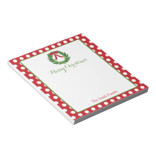 クリスマスパーソナライズされたメモ帳 |休日のリース ノートパッド (アングル)