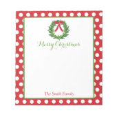 クリスマスパーソナライズされたメモ帳 |休日のリース ノートパッド (正面)