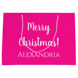 クリスマスパーソナライズされたメリークリスマスホットピンク ラージペーパーバッグ