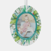 クリスマスパーソナライズされたモダンリースフォトフレーム ガラスオーナメント (正面右)