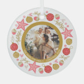 クリスマスパーソナライズされたモダンリースフォトフレーム ガラスオーナメント (正面)