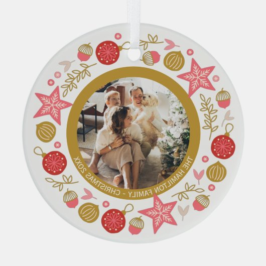 クリスマスパーソナライズされたモダンリースフォトフレーム ガラスオーナメント (裏面)