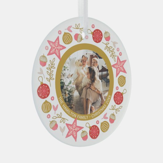 クリスマスパーソナライズされたモダンリースフォトフレーム ガラスオーナメント (正面右)