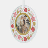 クリスマスパーソナライズされたモダンリースフォトフレーム ガラスオーナメント (正面左)