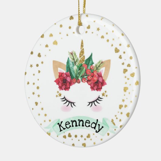 クリスマスパーソナライズされたユニコーンクリスマスオーナメント セラミックオーナメント (左)