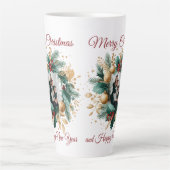 クリスマスパーソナライズされたリースのフォトカード カフェラテマグ (正面)