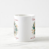 クリスマスパーソナライズされたリースのフォトカード コーヒーマグカップ (中央)