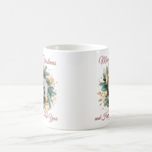 クリスマスパーソナライズされたリースのフォトカード コーヒーマグカップ (中央)