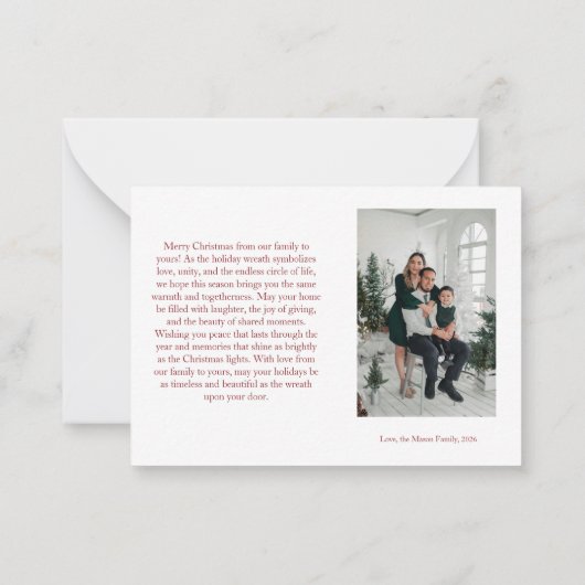 クリスマスパーソナライズされたリースのフォトカード ノートカード (裏面)
