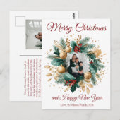 クリスマスパーソナライズされたリースのフォトカード ポストカード (正面/裏面)