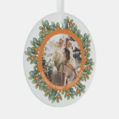 クリスマスパーソナライズされたリースの写真立て ガラスオーナメント (正面右)