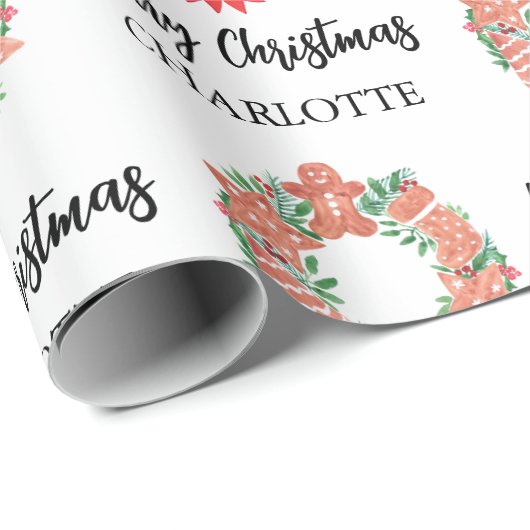 クリスマスパーソナライズされたリースギフト ラッピングペーパー (ロールコーナー)