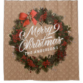 クリスマスパーソナライズされたリースシャワーカーテン シャワーカーテン (正面)