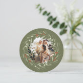 クリスマスパーソナライズされたリースフォトフレームラウンド シーズンカード (スタンド正面)