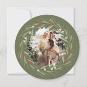 クリスマスパーソナライズされたリースフォトフレームラウンド シーズンカード (正面)