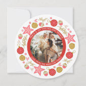 クリスマスパーソナライズされたリースフォトフレームラウンド シーズンカード (正面)