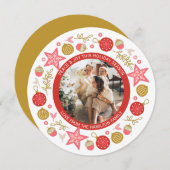 クリスマスパーソナライズされたリースフォトフレームラウンド シーズンカード (正面/裏面)