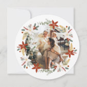 クリスマスパーソナライズされたリースフォトフレームラウンド シーズンカード (正面)