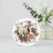 クリスマスパーソナライズされたリースフォトフレームラウンド シーズンカード (スタンド正面)