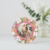 クリスマスパーソナライズされたリースフォトフレームラウンド シーズンカード (スタンド正面)