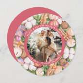 クリスマスパーソナライズされたリースフォトフレームラウンド シーズンカード (正面/裏面)