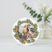 クリスマスパーソナライズされたリースフォトフレームラウンド シーズンカード (スタンド正面)